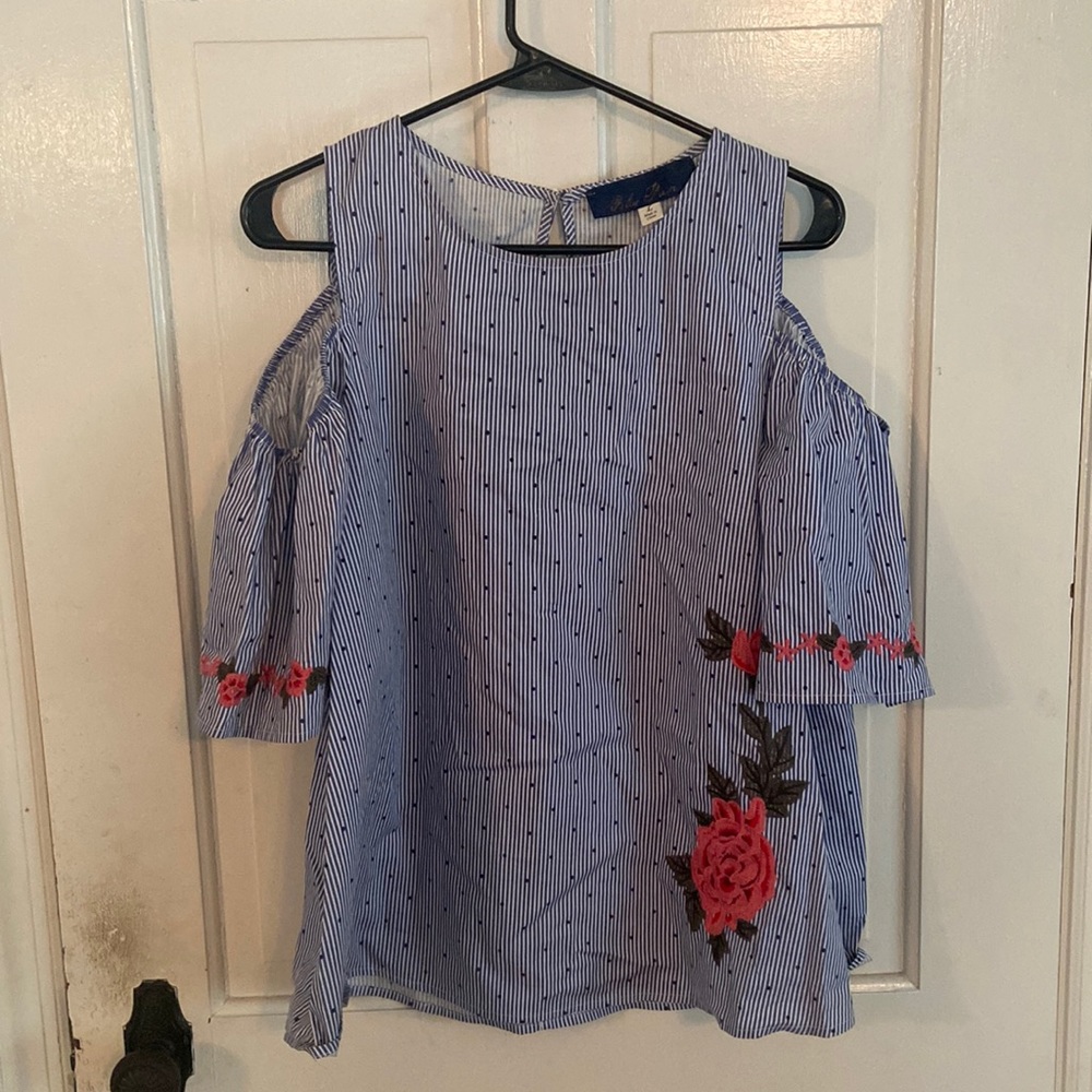 Blue Rain off the shoulder blouse